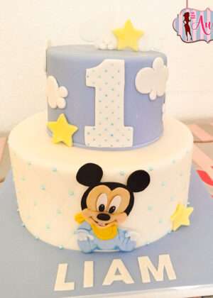 Tarta Disney Mickey bebé 1 año en 2D