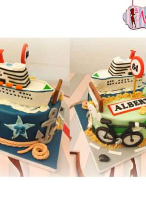 Tarta temática doble - mar y ciclismo