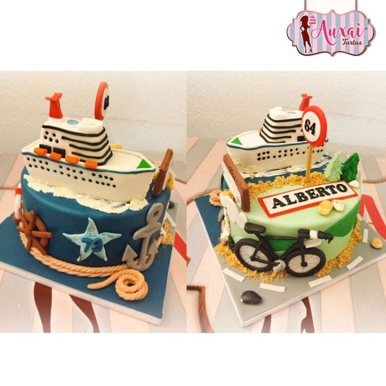 Tarta temática doble - mar y ciclismo