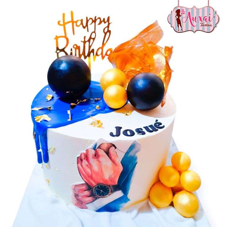 Tarta para chico con globos dorados