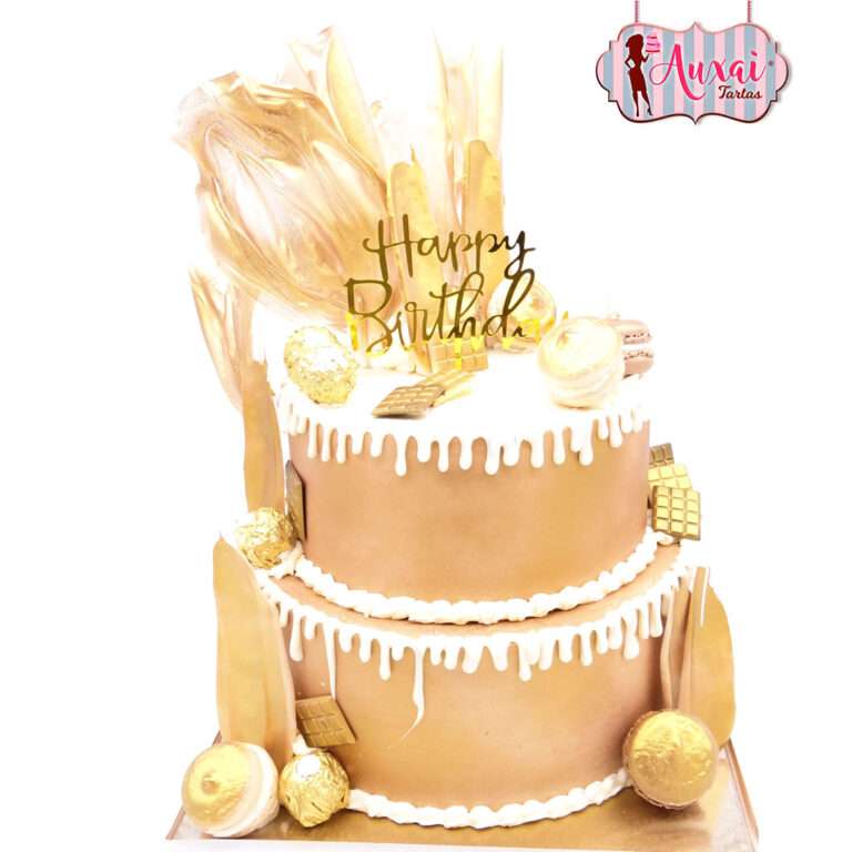 Tarta drip cake dorada