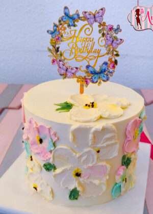 Tarta con flores de buttercream