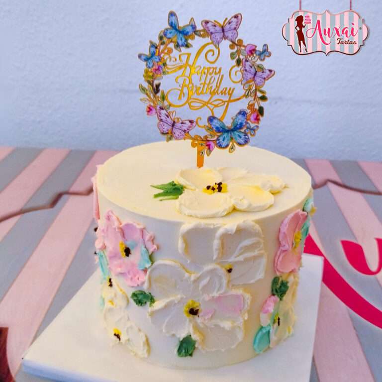 Tarta con flores de buttercream