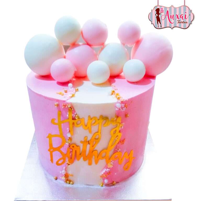 Tarta globos rosa - sin fondant