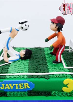 Tarta fútbol figuras de Oliver y Benji