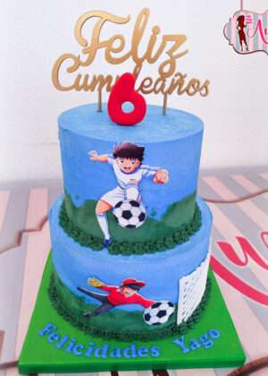 Tarta fútbol Oliver y Benji - sin fondant