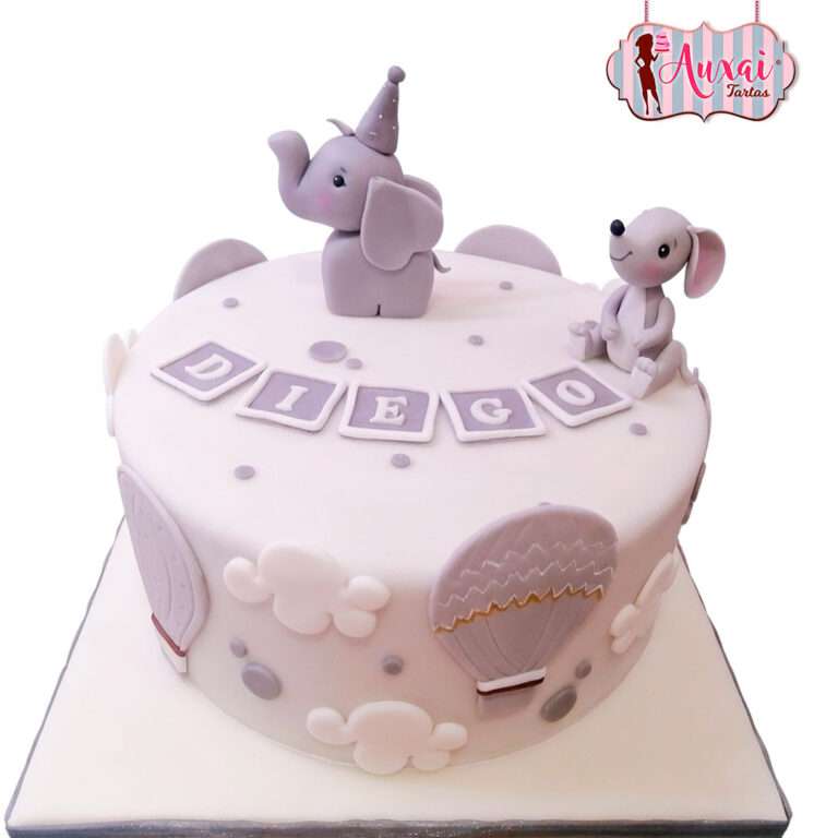 Tarta Infantil Ensueño de Animales en Blanco y Gris
