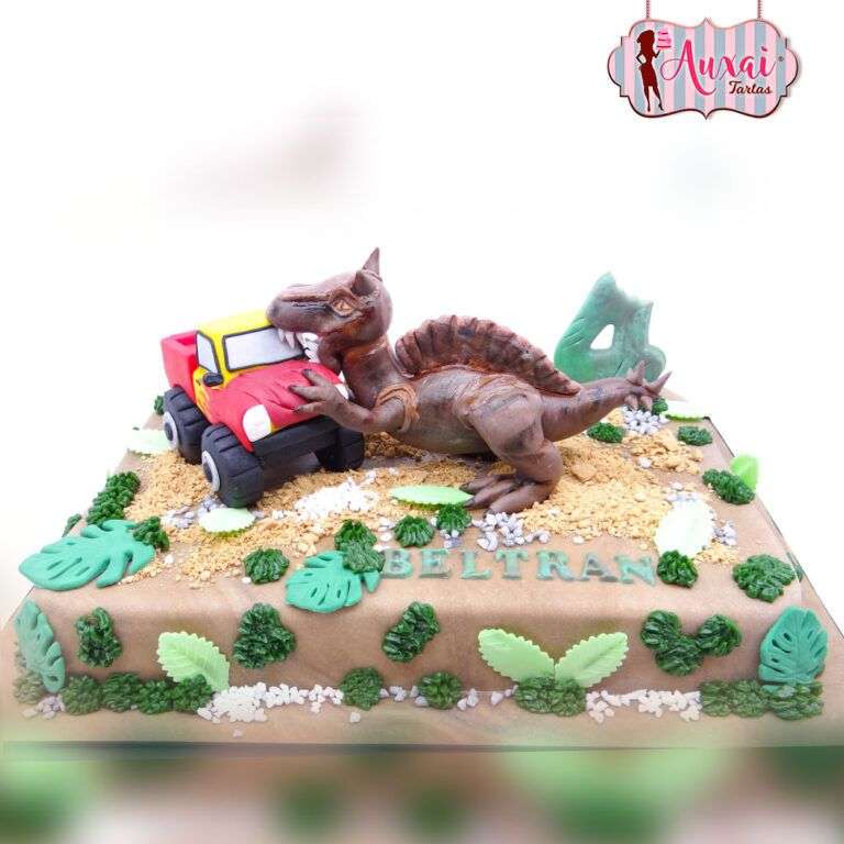 Tarta Infantil de Dinosaurio y Coche de Exploración