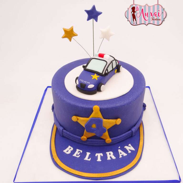 Tarta Infantil de Policía con Gorra y Coche de Diseño