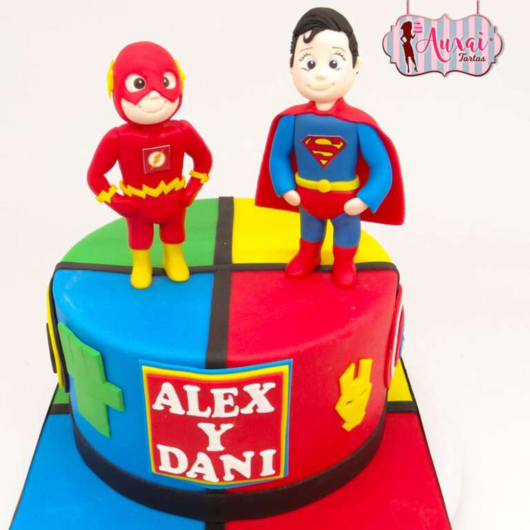 Tarta de Cumpleaños Infantil Flash y Superman