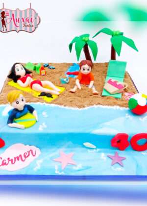 Tarta madre e hijos en la playa