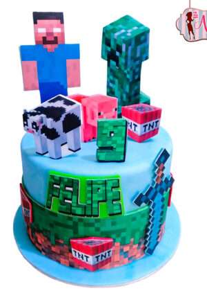 Tarta Minecraft papel de azúcar