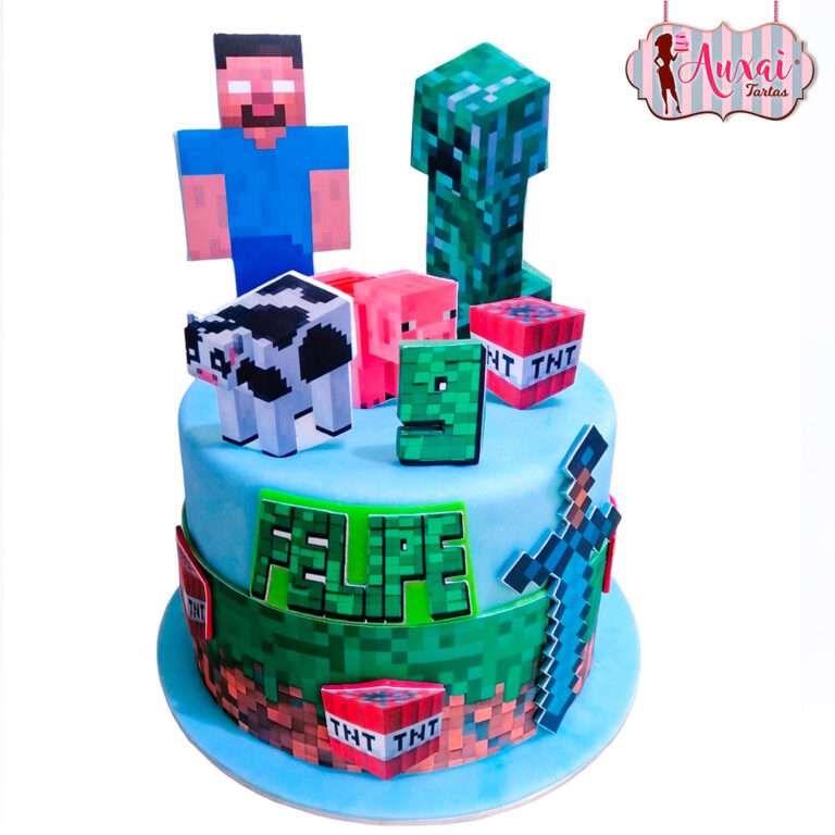 Tarta Minecraft papel de azúcar