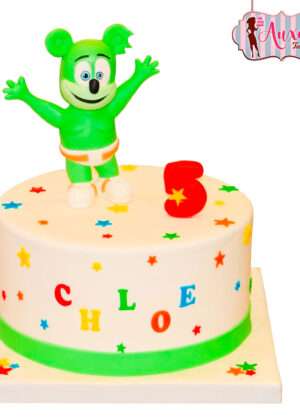 Tarta osito gominola madrid personalizada para el quinto cumpleaños de Chloe con estrellas de colores