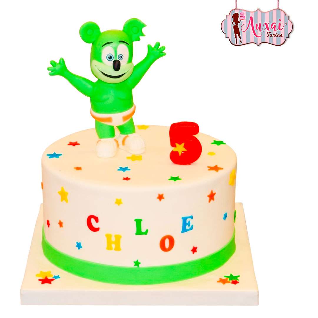 Tarta osito gominola madrid personalizada para el quinto cumpleaños de Chloe con estrellas de colores