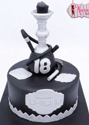 Tarta Shisha cachimba plata y negro