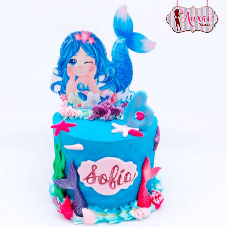 Tarta de sirena con papel de azúcar