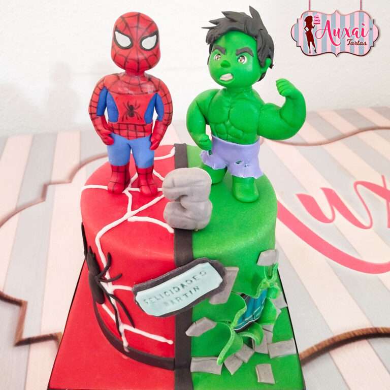 Tarta Infantil de Superhéroes Spiderman y Hulk