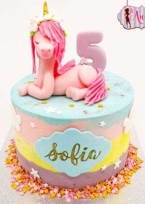 Tarta unicornio rosa - sin fondant