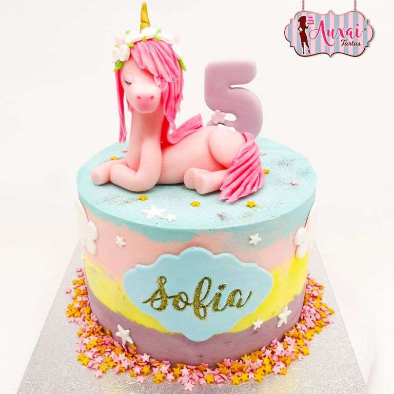Tarta unicornio rosa sin fondant