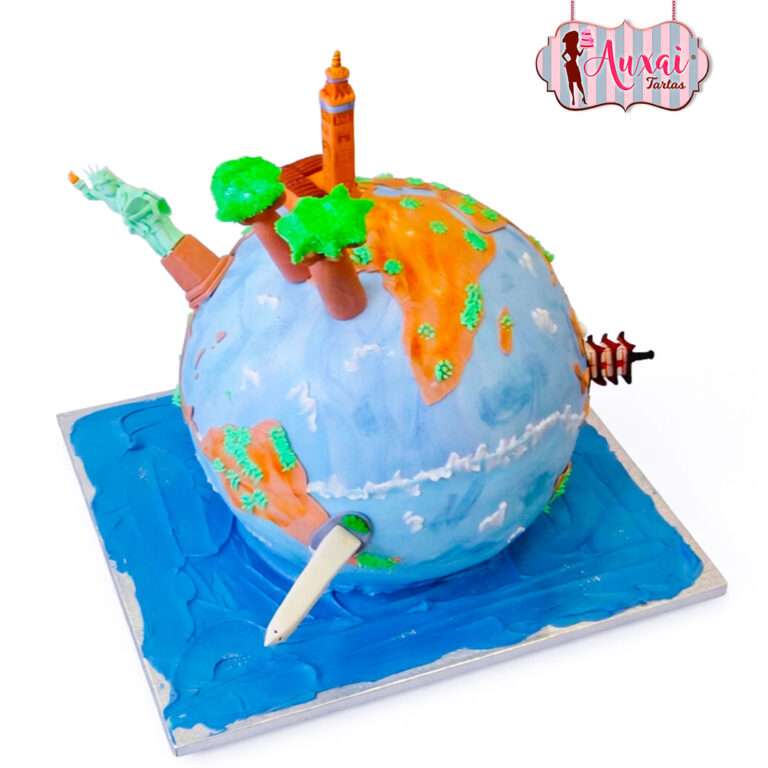 Tarta de Diseño Globo Terráqueo y Monumentos