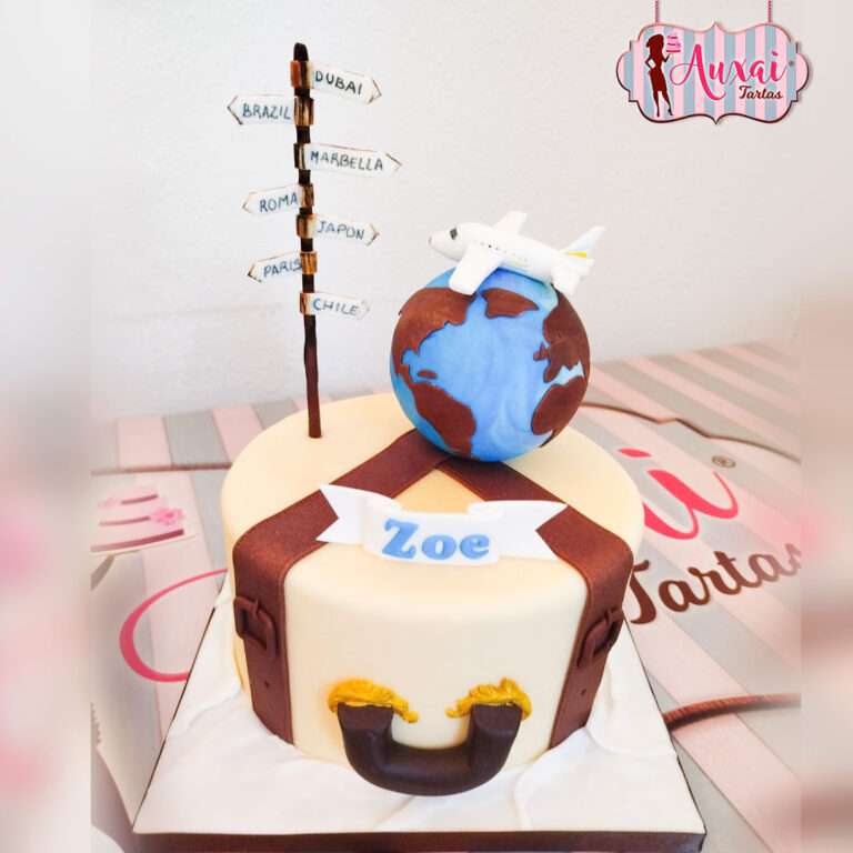 Tarta Infantil Maleta de Viajes y Globo Terráqueo
